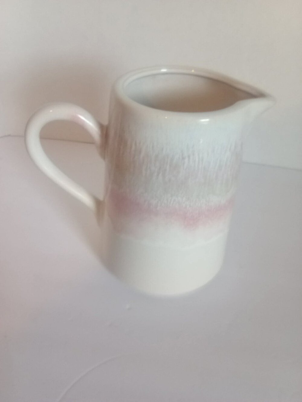 Teleflora Ceramic Pitcher Cream Pink Drip Glaze - Used